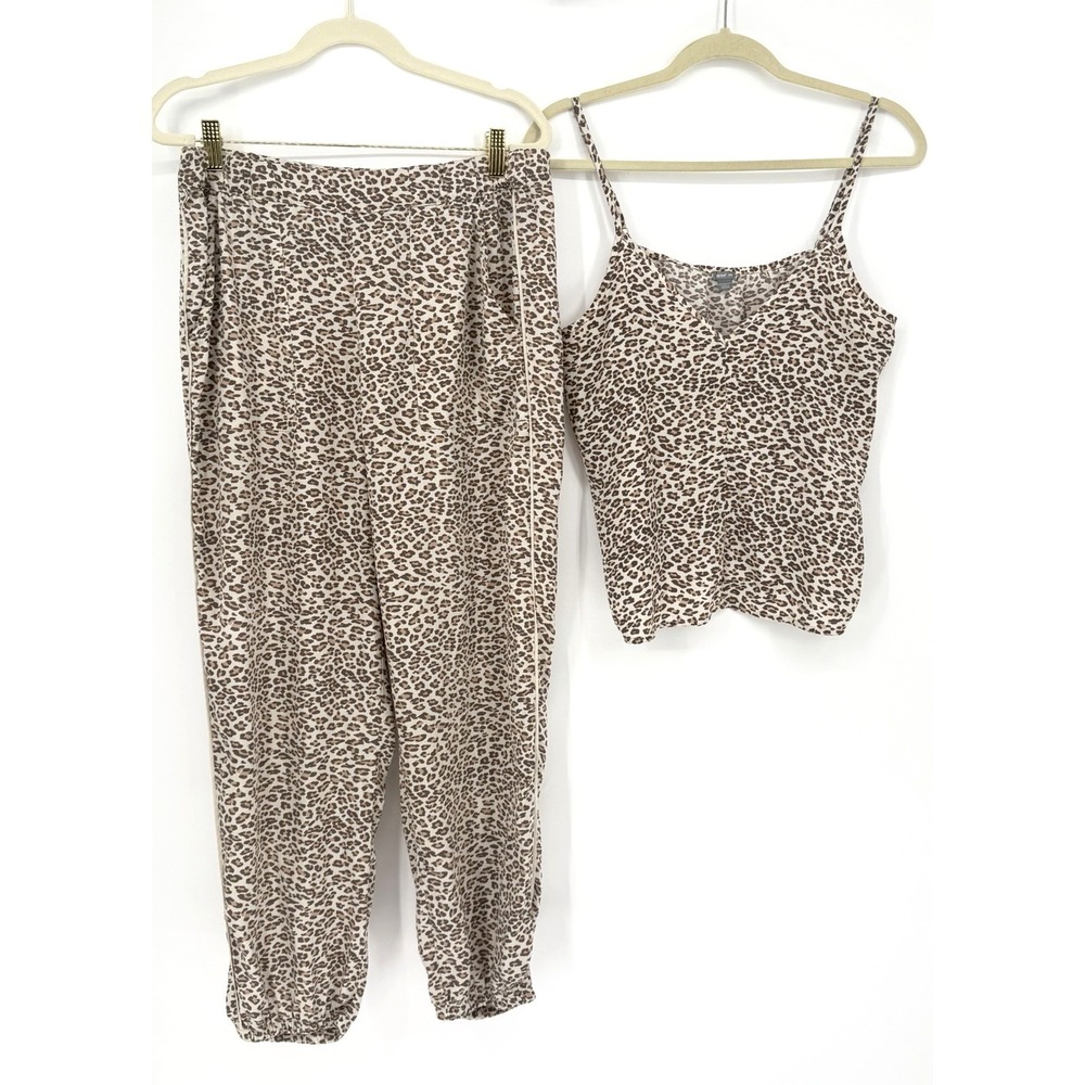 Aerie Silky Pajama Set Tank Top & Pants Leopard Print Sleepwear Loungewear Med